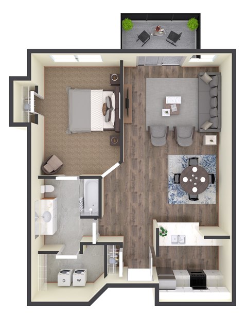 Floor plan for 1 bed, 1 bath, 875 sqft